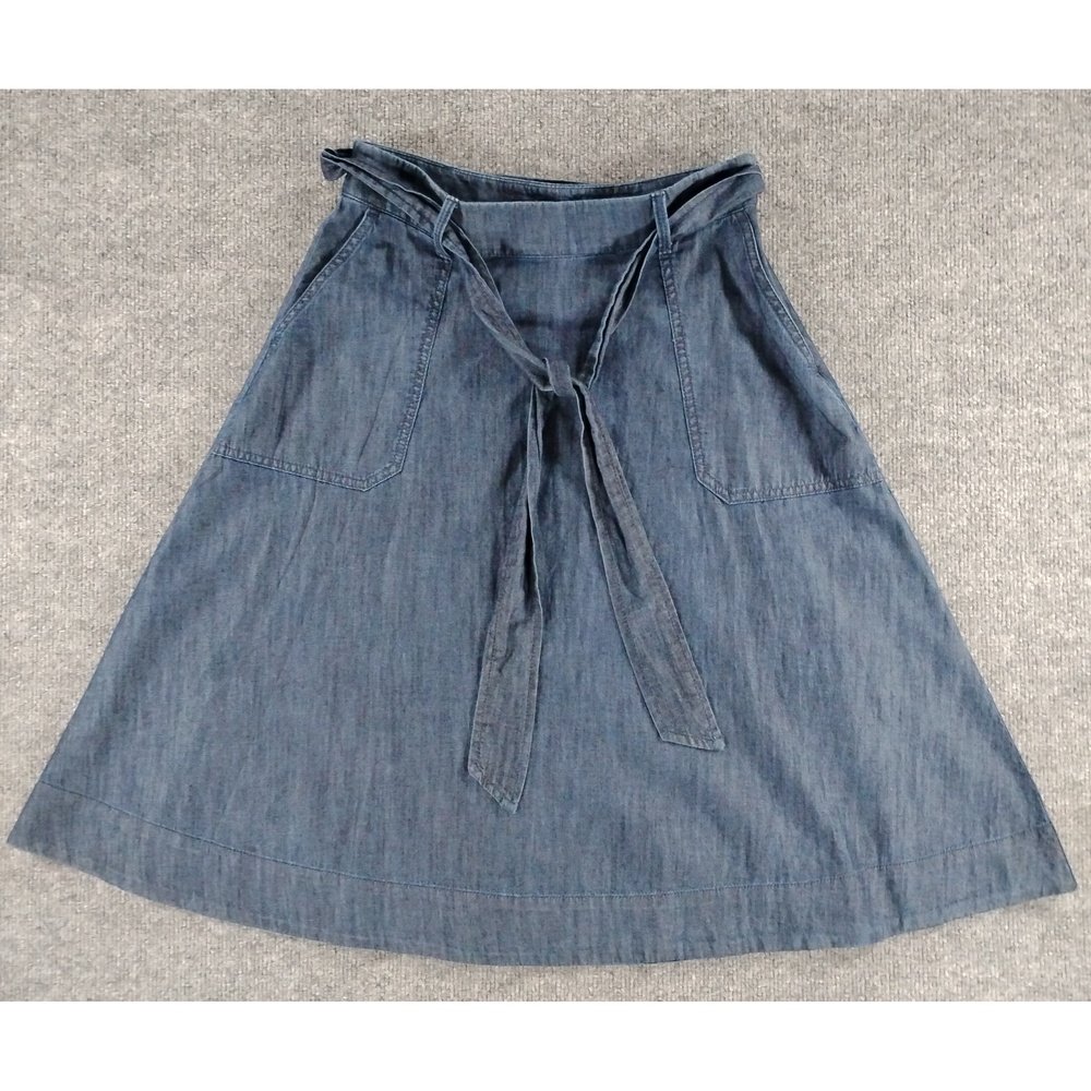 Talbots Denim Midi Skirt Size 6P Chambray Preppy Minimalist Utility Tie-Waist